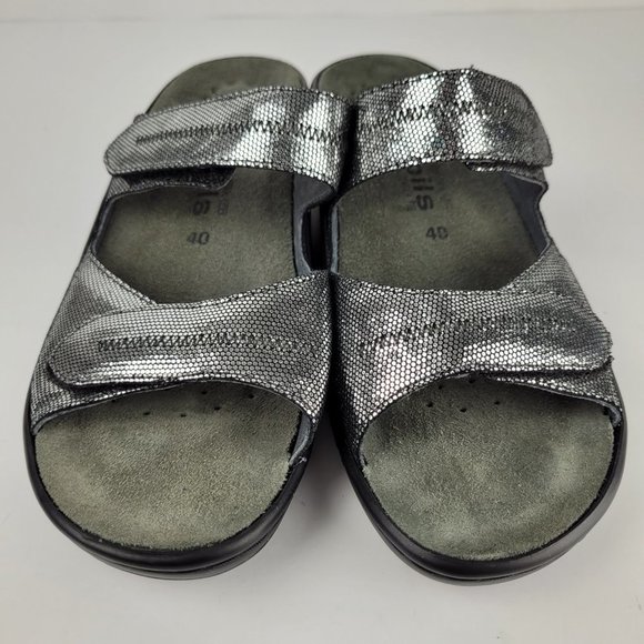 Mephisto Mobils Paula Metallic Silver Two Strap Wedge Sandal EU 40/US 10 - Picture 3 of 8